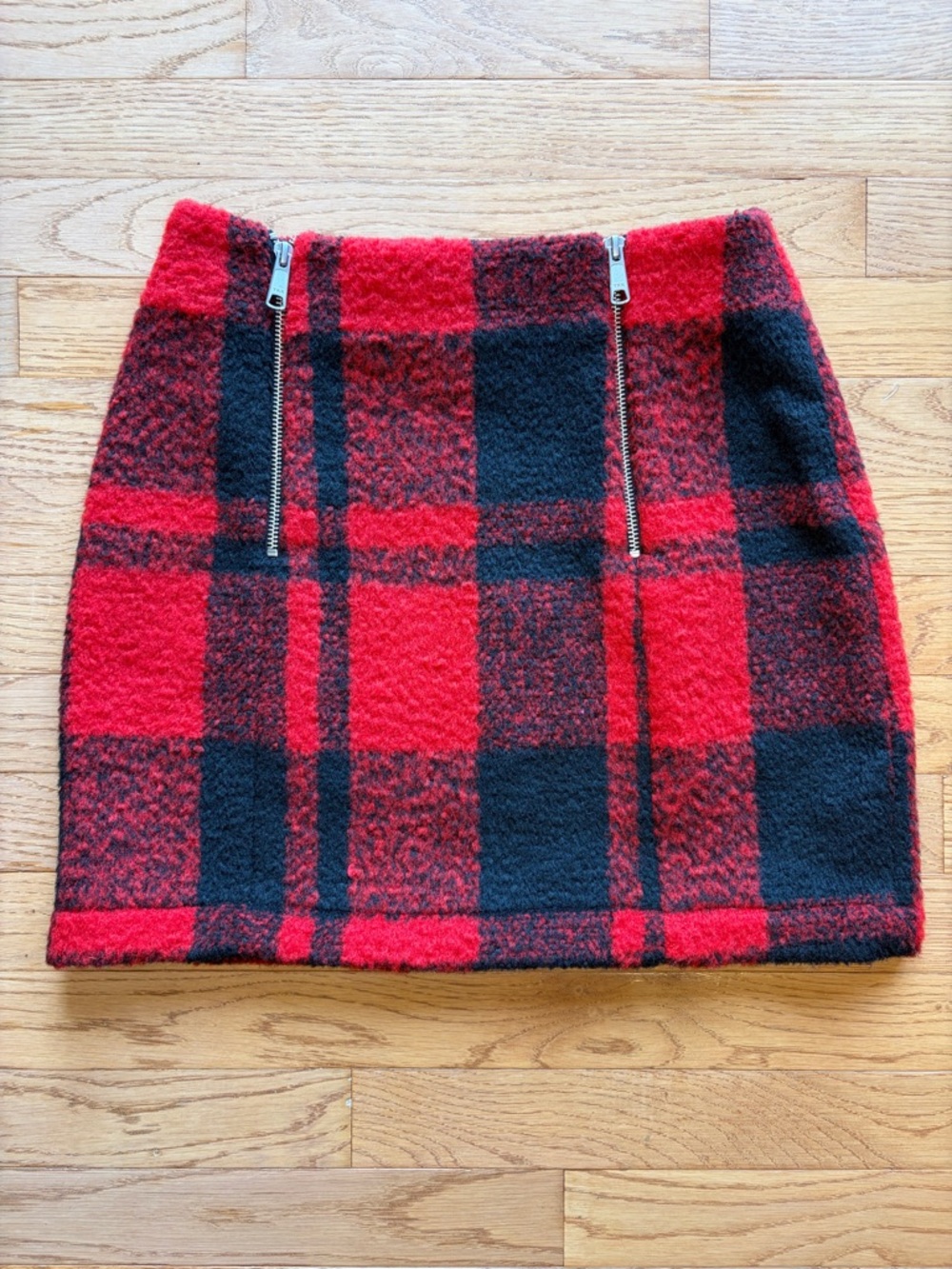 ASOS Buffalo Check Plaid Mini Skirt with Front Zips - Red/Black